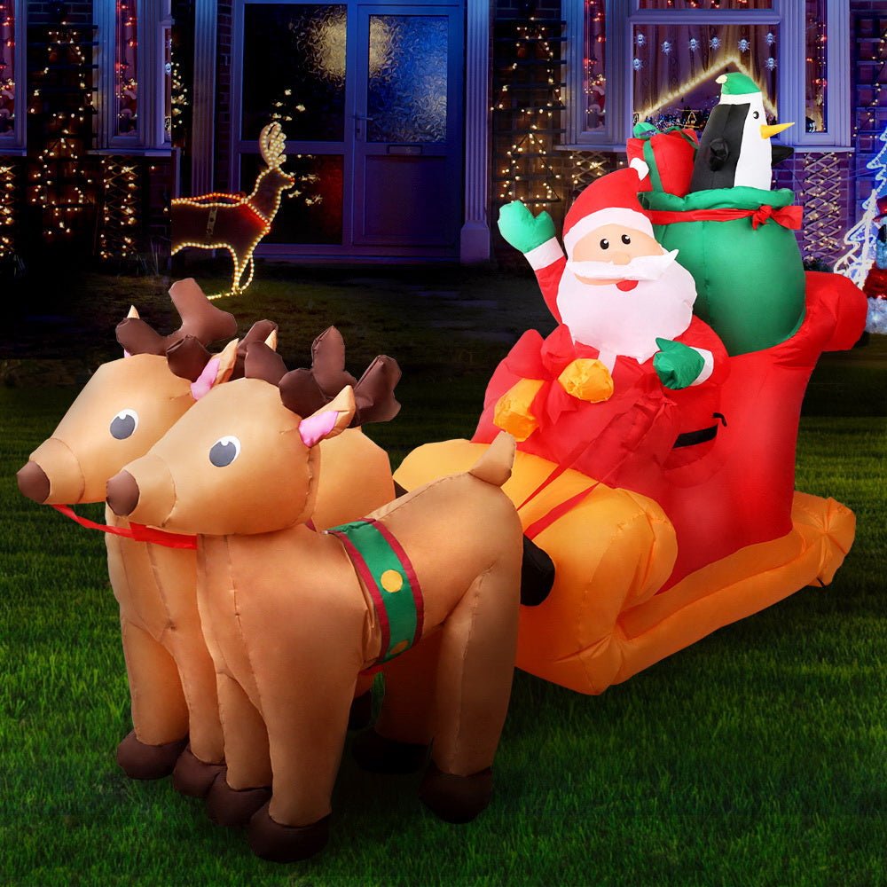 Christmas Inflatable | Santa Reindeers and Sleigh Illuminated Decoration | Jingle Jollys | 2.2m