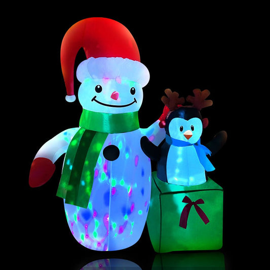 Christmas Inflatable | Snowman and Penguin Illuminated Decoration | Jingle Jollys | 1.8m