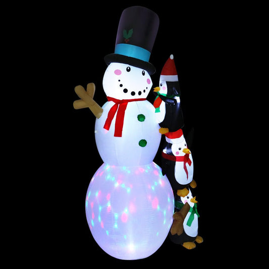 Christmas Inflatable | Snowman with Penguins Illuminated Decoration | Jingle Jollys | 2.4m