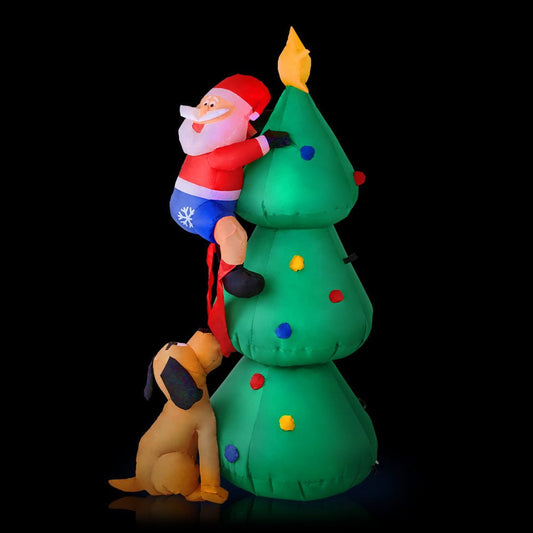 Christmas Inflatable | Christmas Tree Santa with Dog Illuminated Decoration | Jingle Jollys | 1.8m