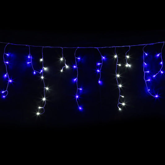 20m Jingle Jollys Christmas Lights Icicle 800 LED Blue White Mains Powered