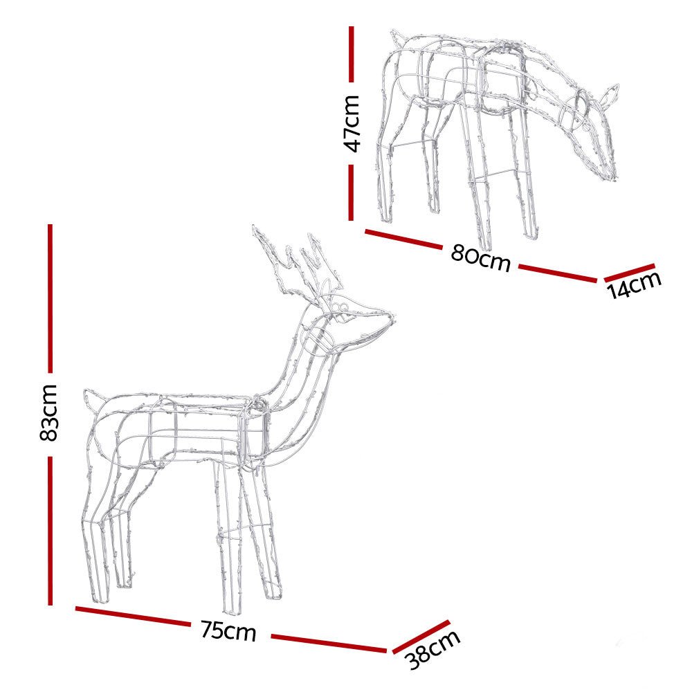 Two Christmas Reindeer Rope Light Decoration | 200 LED | Jingle Jollys | 83cm | Solar Powered