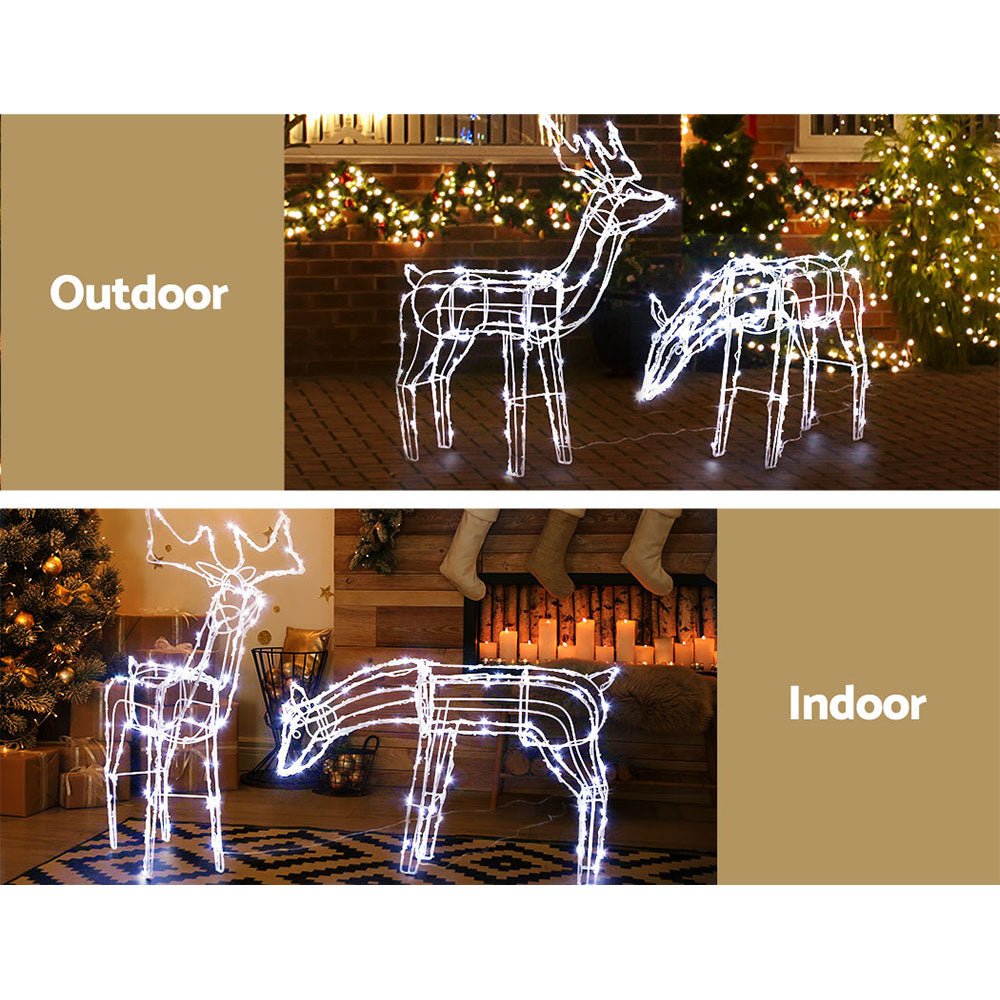 Two Christmas Reindeer Rope Light Decoration | 200 LED | Jingle Jollys | 83cm | Solar Powered