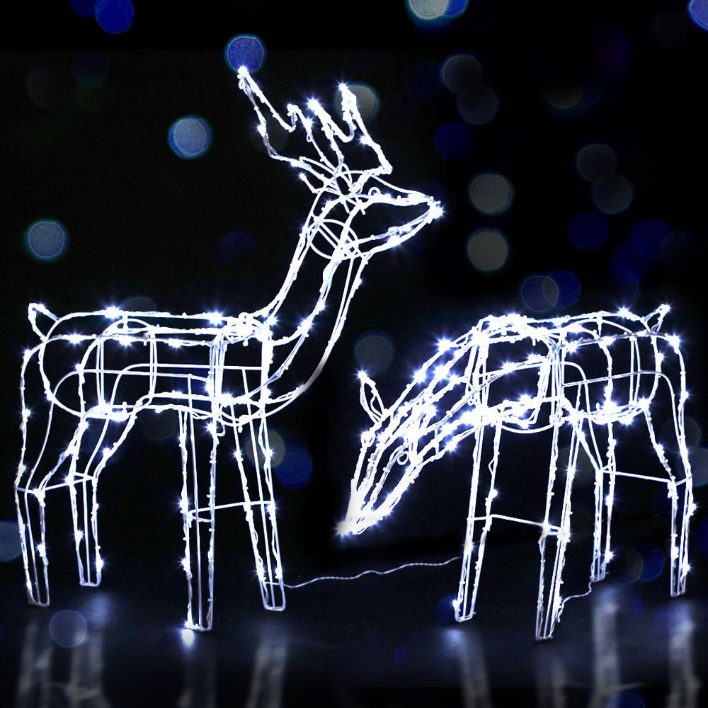 Two Christmas Reindeer Rope Light Decoration | 200 LED | Jingle Jollys | 83cm | Solar Powered