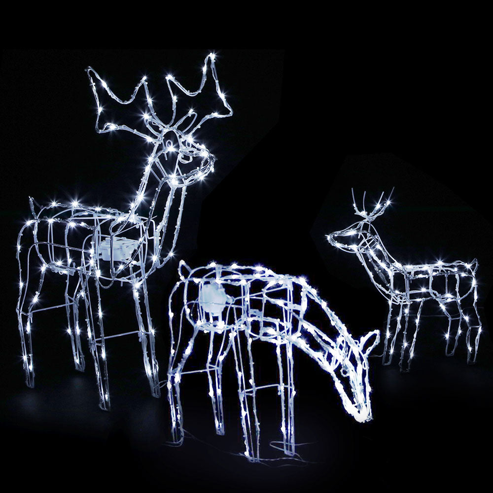 Three Christmas Reindeer Rope Light Decoration | 250 LED | Jingle Jollys | 83cm | Mains Powered