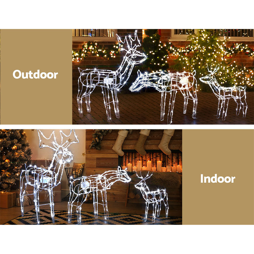 Three Christmas Reindeer Rope Light Decoration | 250 LED | Jingle Jollys | 83cm | Mains Powered