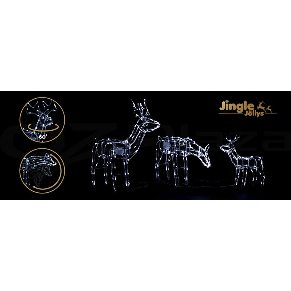 Three Christmas Reindeer Rope Light Decoration | 250 LED | Jingle Jollys | 83cm | Mains Powered