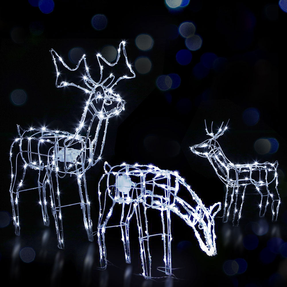 Three Christmas Reindeer Rope Light Decoration | 250 LED | Jingle Jollys | 83cm | Mains Powered