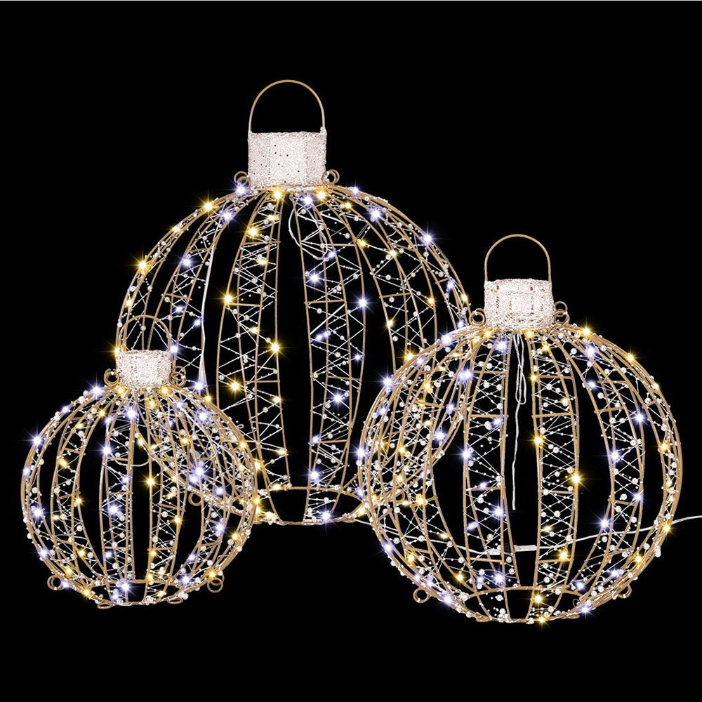 Three Christmas Baubles Light Decoration | 360 LED | Jingle Jollys | 62cm | Mains Powered