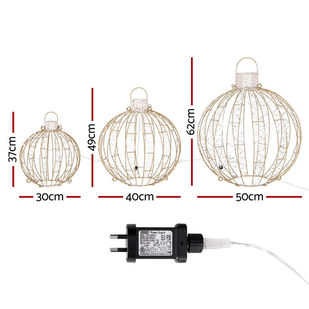 Three Christmas Baubles Light Decoration | 360 LED | Jingle Jollys | 62cm | Mains Powered