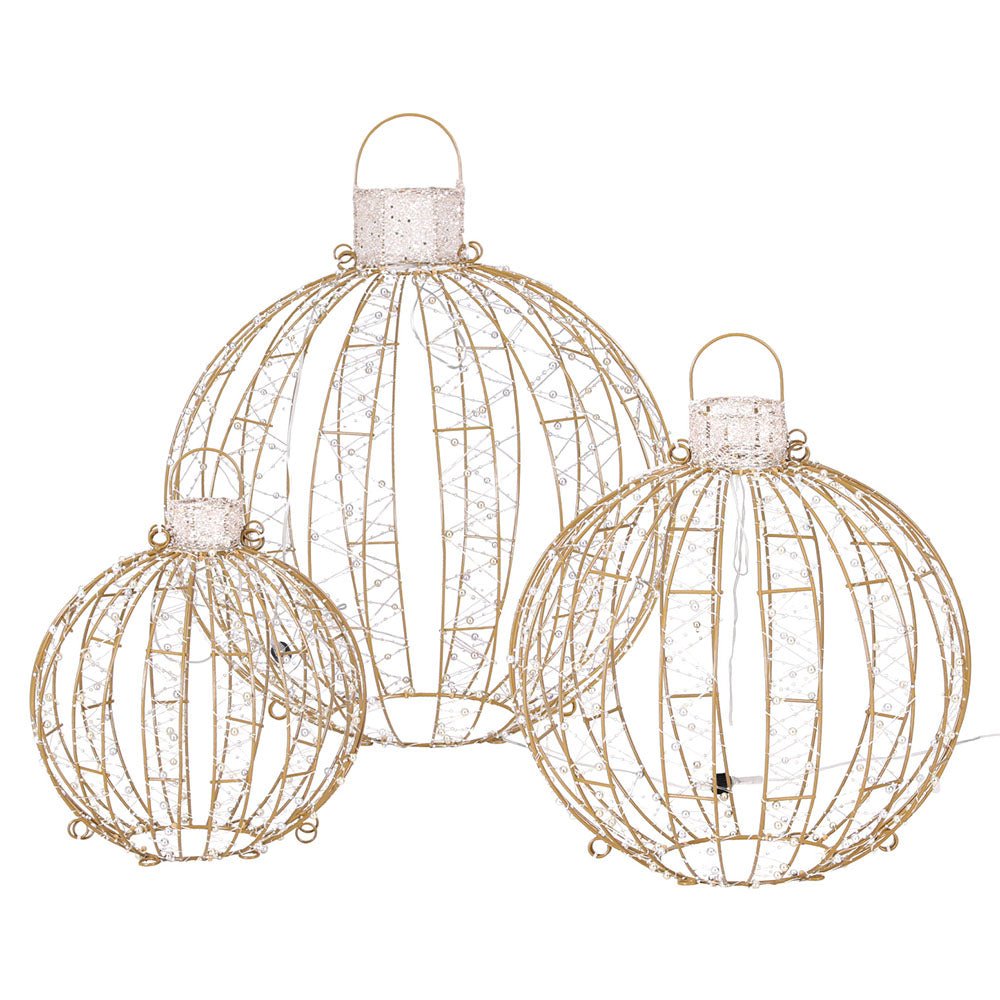 Three Christmas Baubles Light Decoration | 360 LED | Jingle Jollys | 62cm | Mains Powered