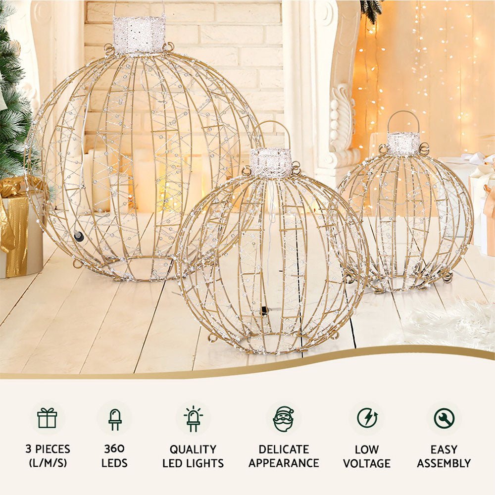 Three Christmas Baubles Light Decoration | 360 LED | Jingle Jollys | 62cm | Mains Powered