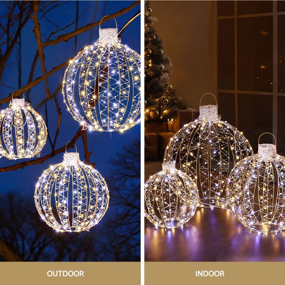 Three Christmas Baubles Light Decoration | 360 LED | Jingle Jollys | 62cm | Mains Powered