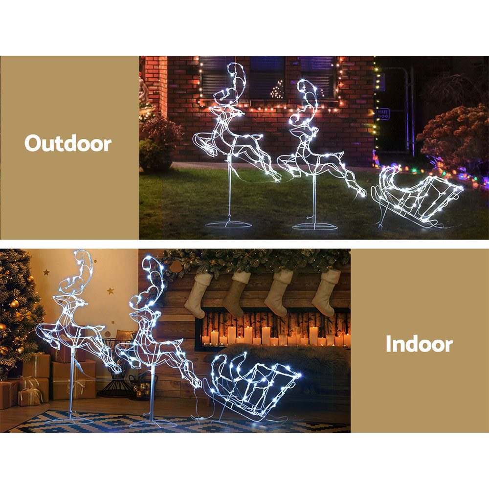 Reindeer and Sleigh Rope Light Decoration | 120 LED | Jingle Jollys | White | 107cm | Mains Powered