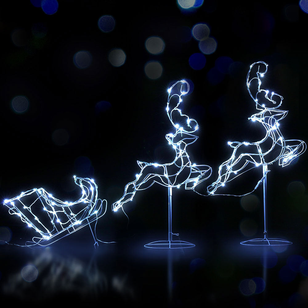 Reindeer and Sleigh Rope Light Decoration | 120 LED | Jingle Jollys | White | 107cm | Mains Powered