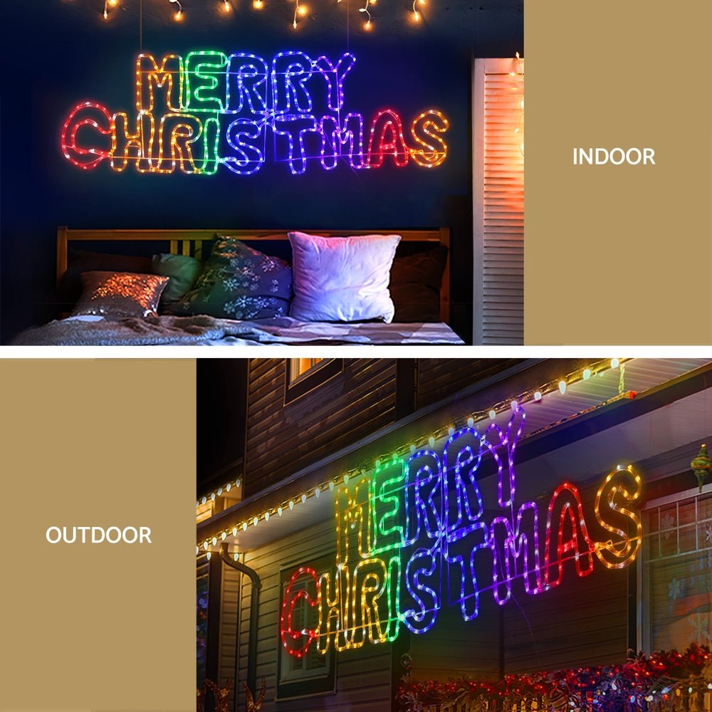 Merry Christmas Rope Light Decoration | 360 LED | Jingle Jollys | 160cm | Mains Powered