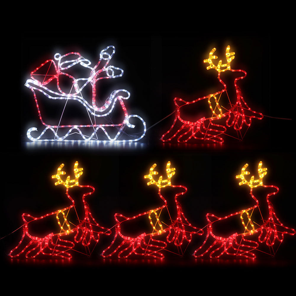 Reindeer and Sleigh Rope Light Decoration | 806 LED | Jingle Jollys | Multi Coloured | 77cm | Mains Powered