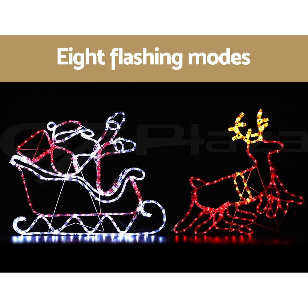 Reindeer and Sleigh Rope Light Decoration | 806 LED | Jingle Jollys | Multi Coloured | 77cm | Mains Powered