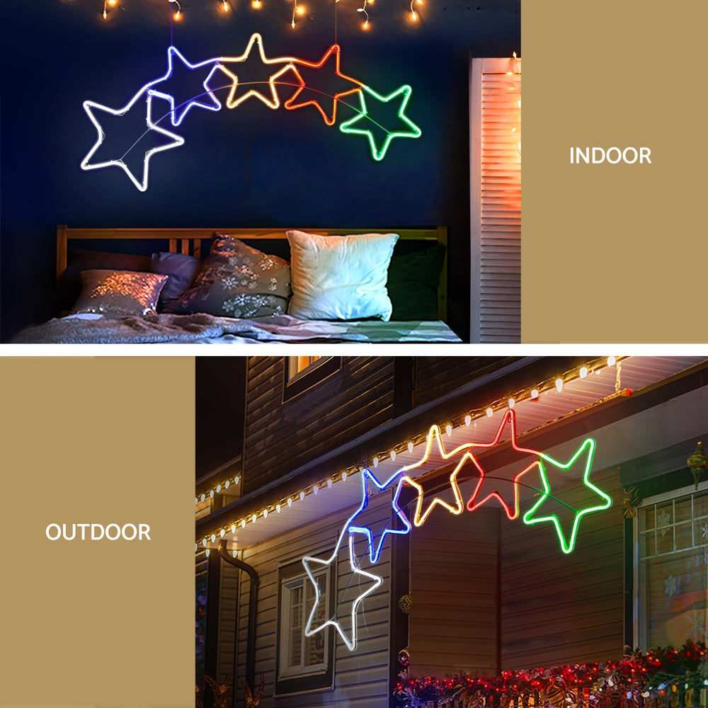 Rainbow Stars Rope Light Decoration | Jingle Jollys | 125cm | Mains Powered