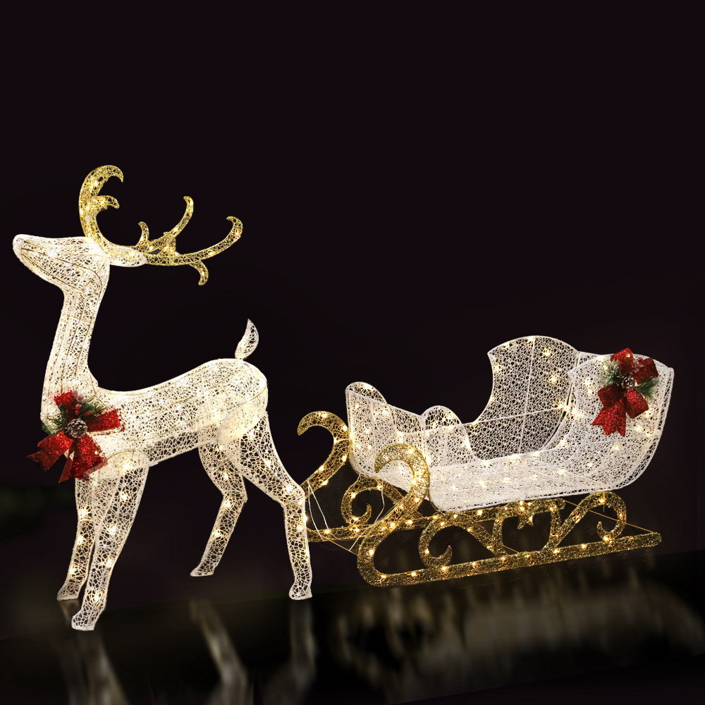 Reindeer and Sleigh Light Decoration | 215 LED | Jingle Jollys | Warm White | 77cm | Mains Powered