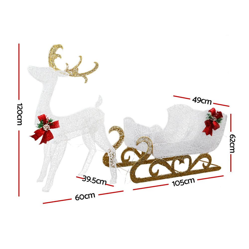 Reindeer and Sleigh Light Decoration | 215 LED | Jingle Jollys | Warm White | 77cm | Mains Powered