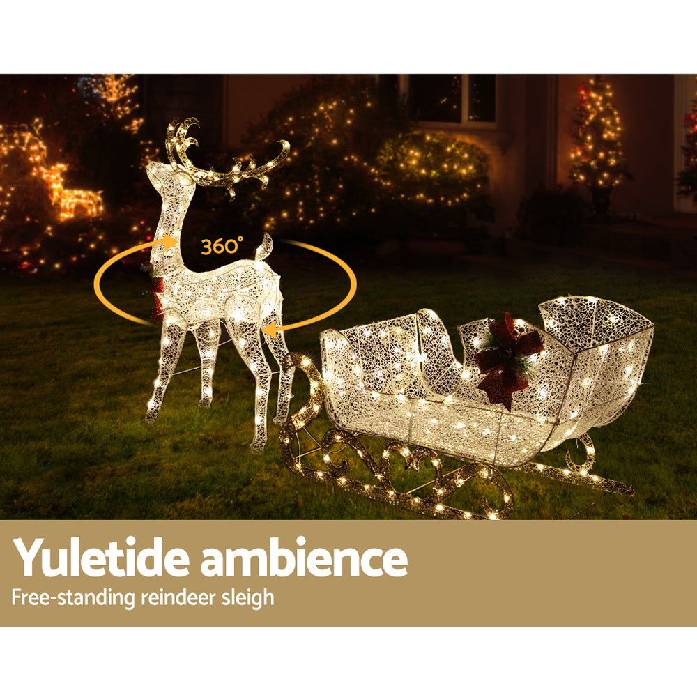 Reindeer and Sleigh Light Decoration | 215 LED | Jingle Jollys | Warm White | 77cm | Mains Powered