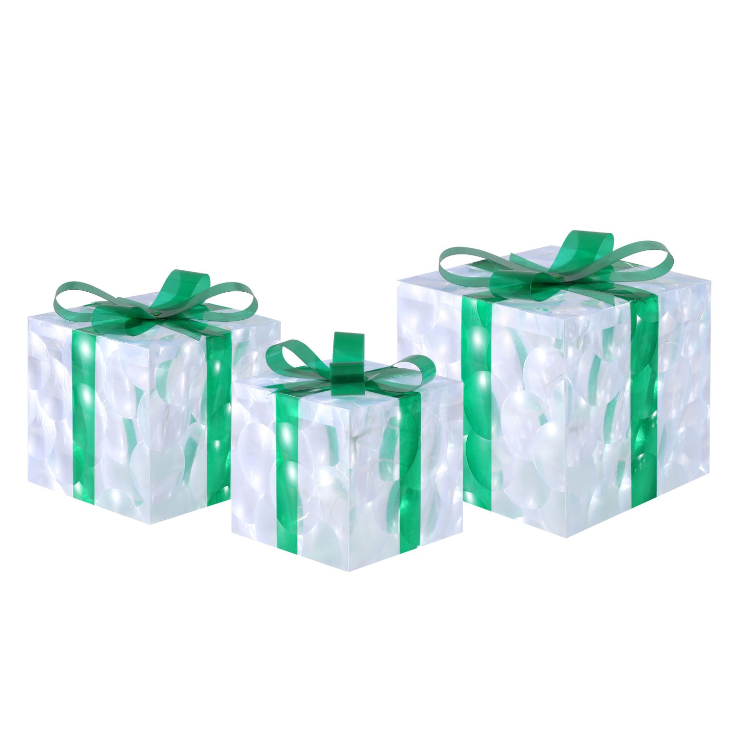 Three Christmas Gifts Light Decoration | 70 LED | Jingle Jollys | Green | 23cm | Battery Powered