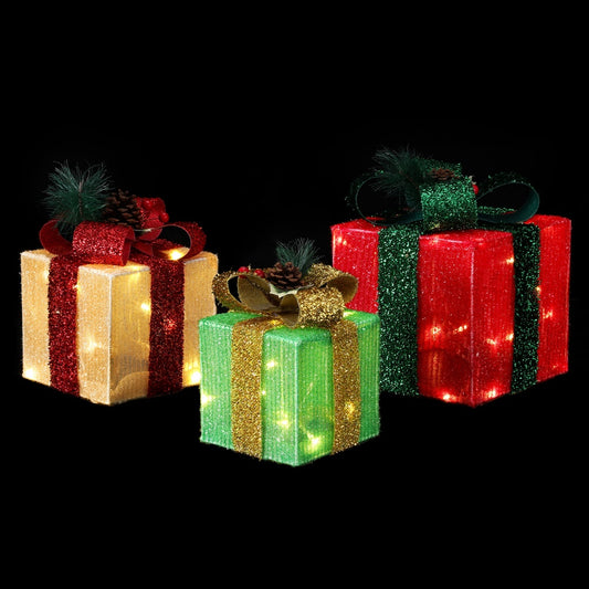 Three Christmas Gifts Light Decoration | 60 LED | Jingle Jollys | Multi Colour | 25cm | Battery Powered