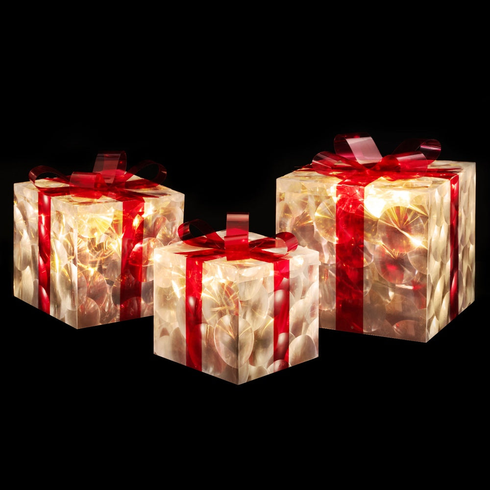 Three Christmas Gifts Light Decoration | 70 LED | Jingle Jollys | Red | 23cm | Battery Powered