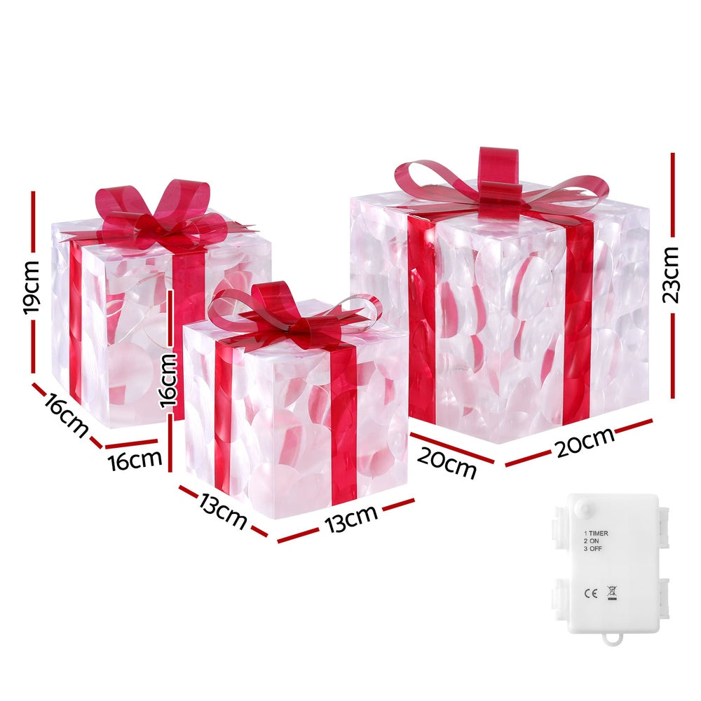 Three Christmas Gifts Light Decoration | 70 LED | Jingle Jollys | Red | 23cm | Battery Powered