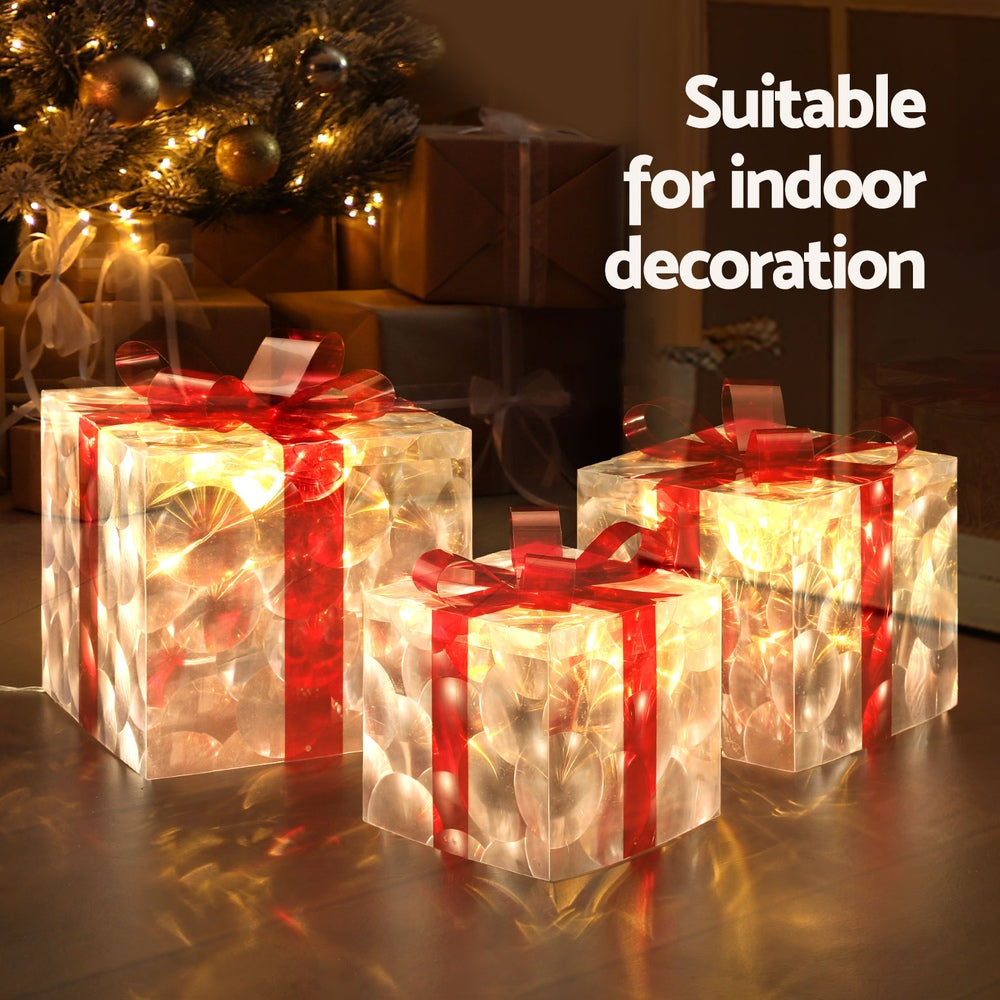 Three Christmas Gifts Light Decoration | 70 LED | Jingle Jollys | Red | 23cm | Battery Powered