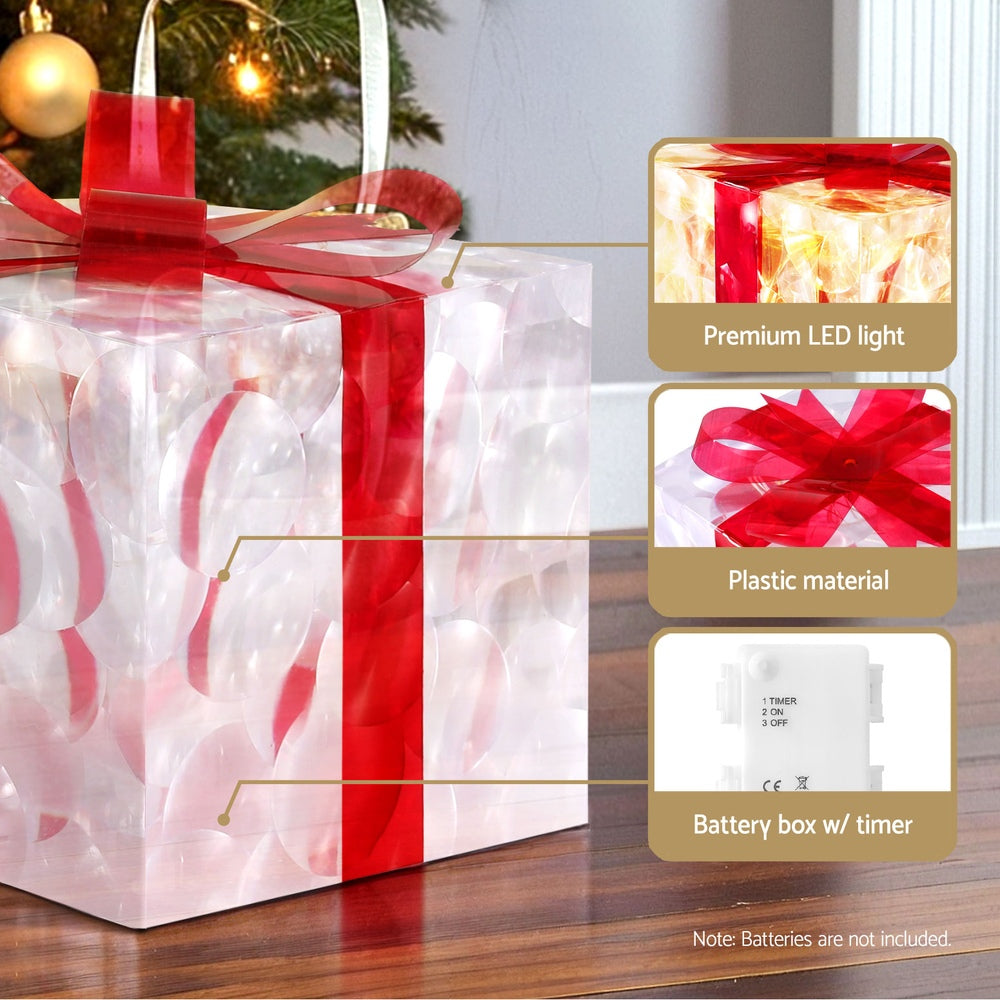 Three Christmas Gifts Light Decoration | 70 LED | Jingle Jollys | Red | 23cm | Battery Powered