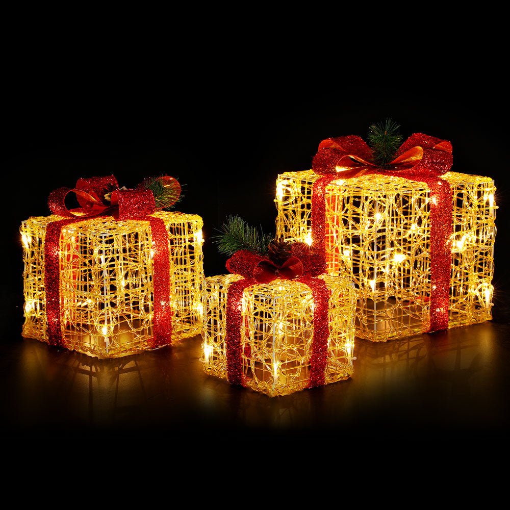 Three Christmas Gifts Light Decoration | 48 LED | Jingle Jollys | Warm Red | 24cm | Battery Powered