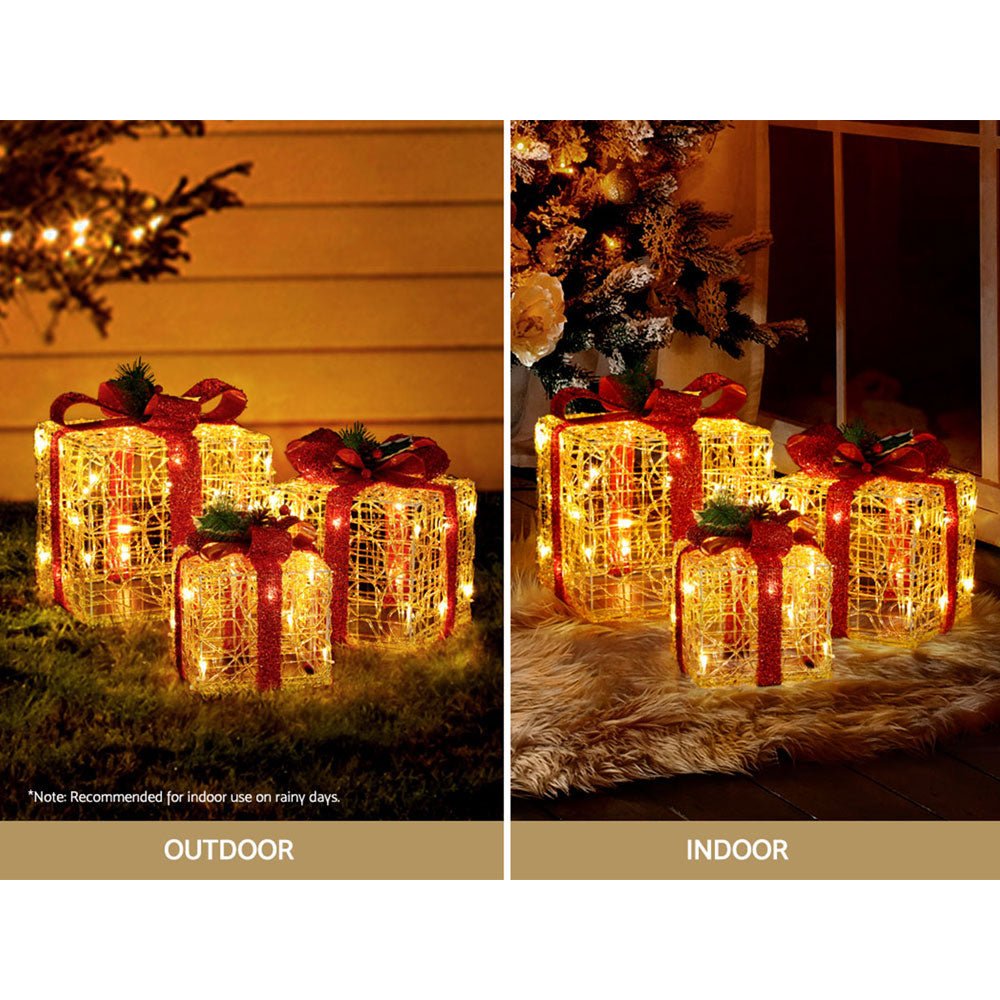 Three Christmas Gifts Light Decoration | 48 LED | Jingle Jollys | Warm Red | 24cm | Battery Powered