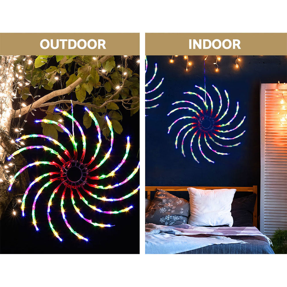 Christmas Spinning Wheel Light Decoration | 128 LED | Jingle Jollys | 50cm | Mains Powered