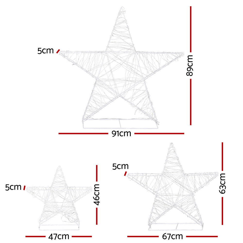 Three Christmas Stars Light Decoration | 900 LED | Jingle Jollys | 89cm | Mains Powered