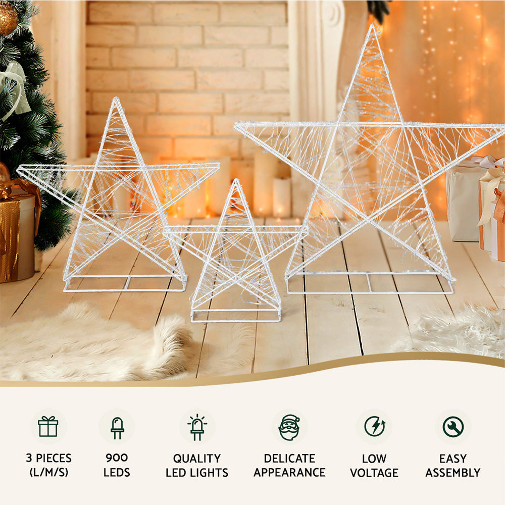 Three Christmas Stars Light Decoration | 900 LED | Jingle Jollys | 89cm | Mains Powered