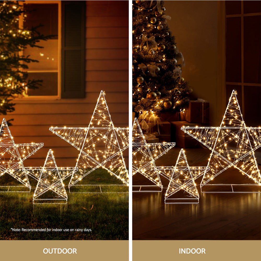 Three Christmas Stars Light Decoration | 900 LED | Jingle Jollys | 89cm | Mains Powered