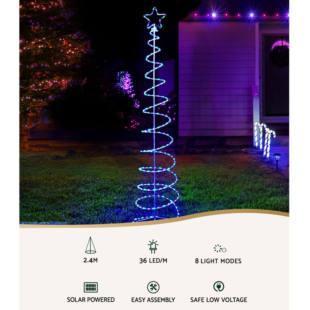 Christmas Tree Spiral Rope Light Decoration | Jingle Jollys | Changeable Colours | 2.4m | Solar Powered