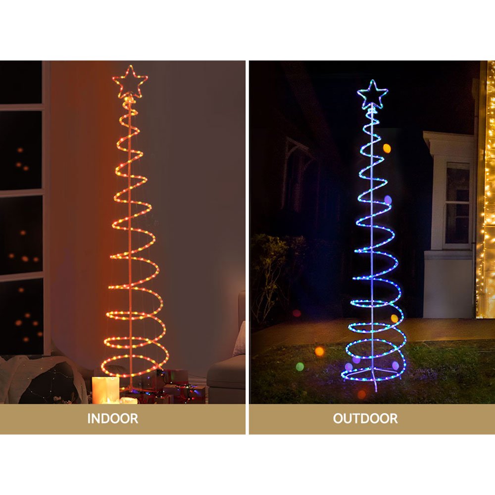 Christmas Tree Spiral Rope Light Decoration | Jingle Jollys | Changeable Colours | 2.4m | Solar Powered