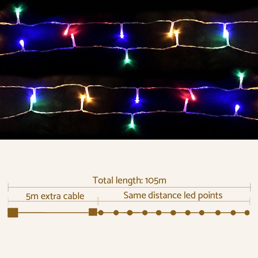 50m Jingle Jollys Christmas Lights String 500 LED Colourful Mains Powered