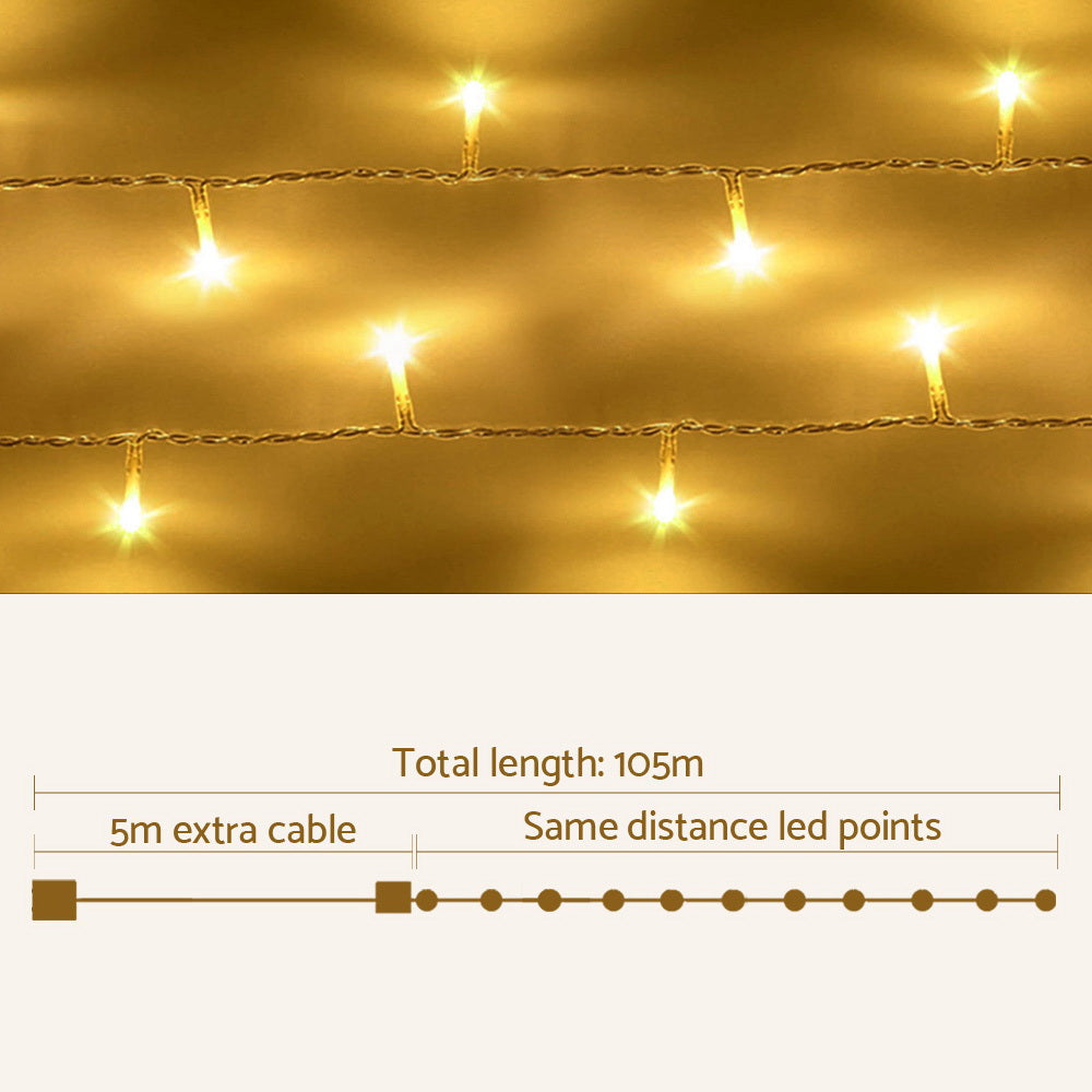 50m Jingle Jollys Christmas Lights String 500 LED Warm White Mains Powered