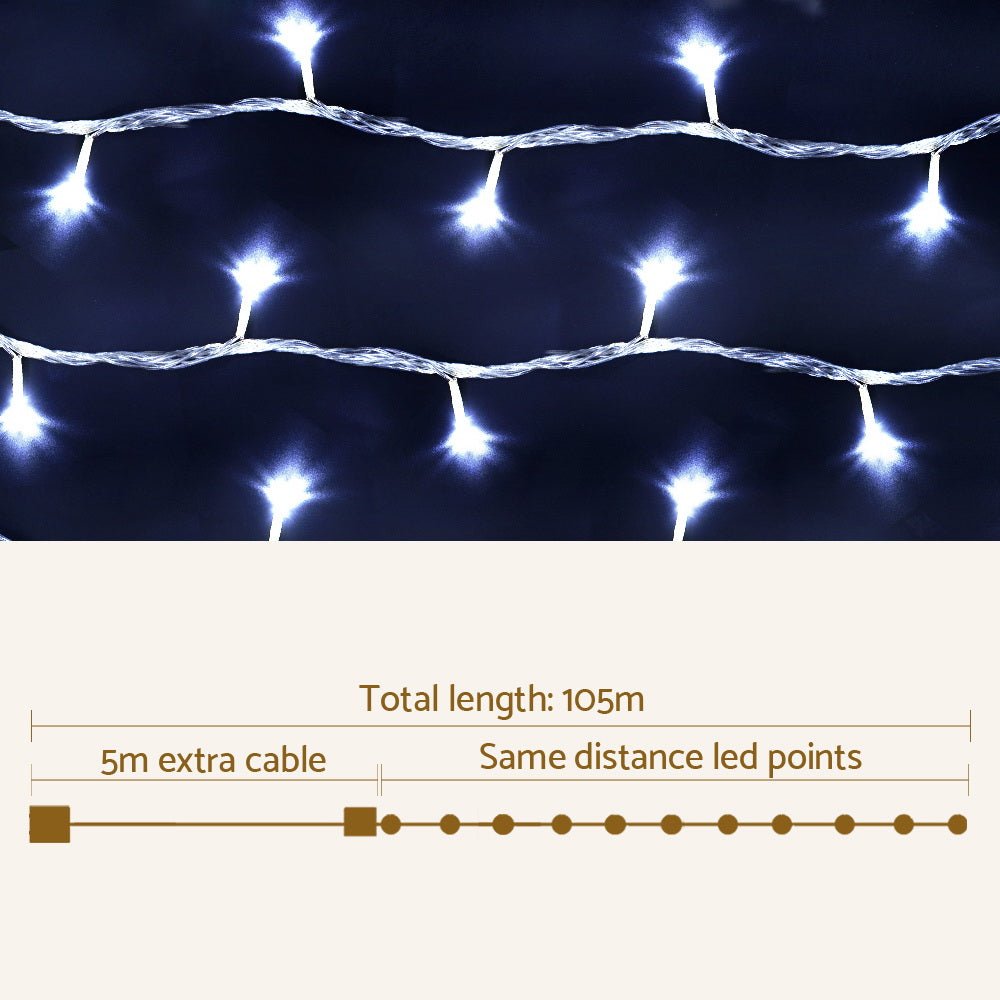 50m Jingle Jollys Christmas Lights String 500 LED Cool White Mains Powered