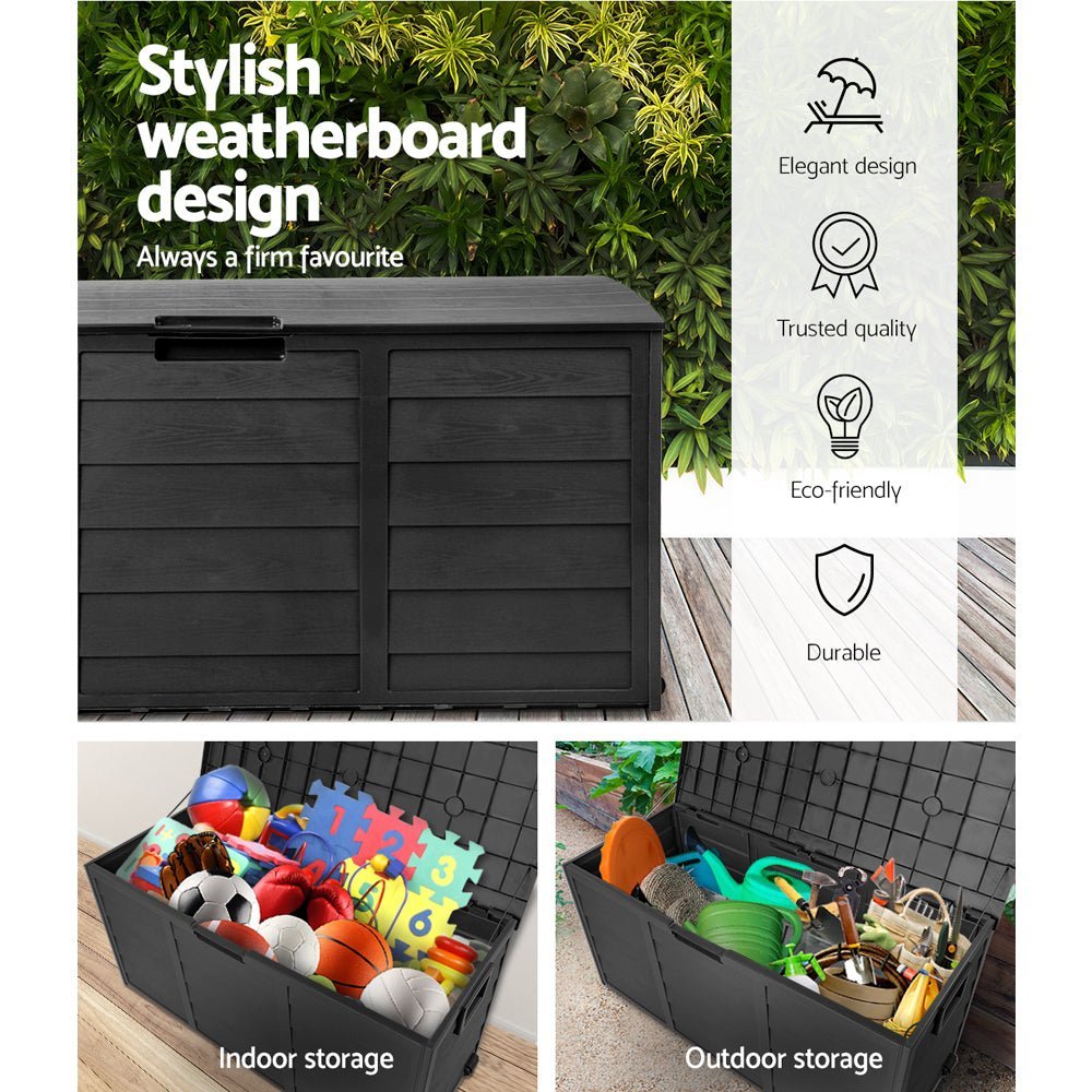 Outdoor Storage Box 290L Lockable Organiser Garden Deck All Black