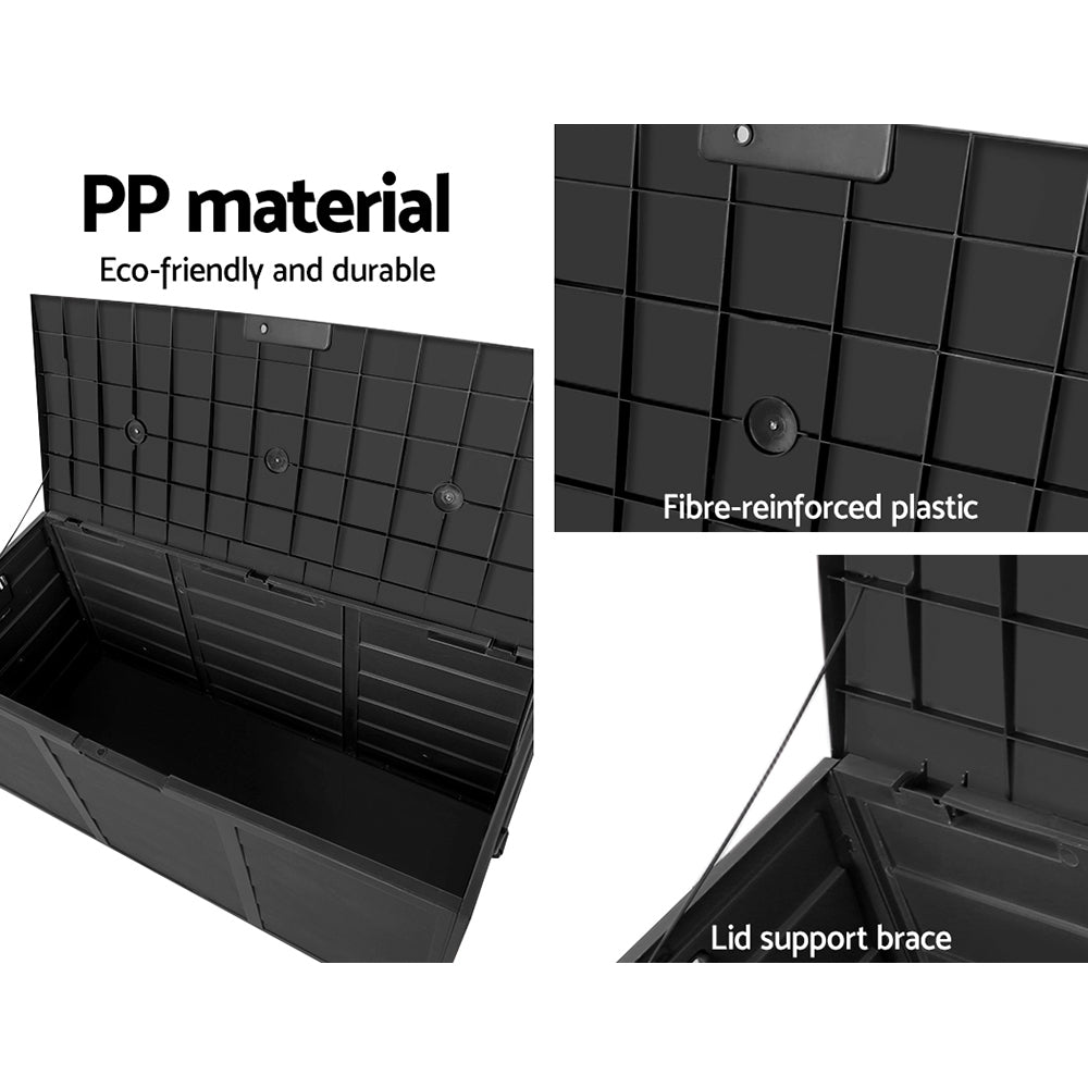 Outdoor Storage Box 290L Lockable Organiser Garden Deck All Black