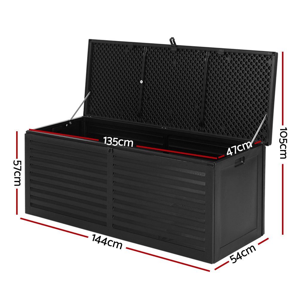 Outdoor Storage Box 390L Container Lockable Toy Deck Garden - Black