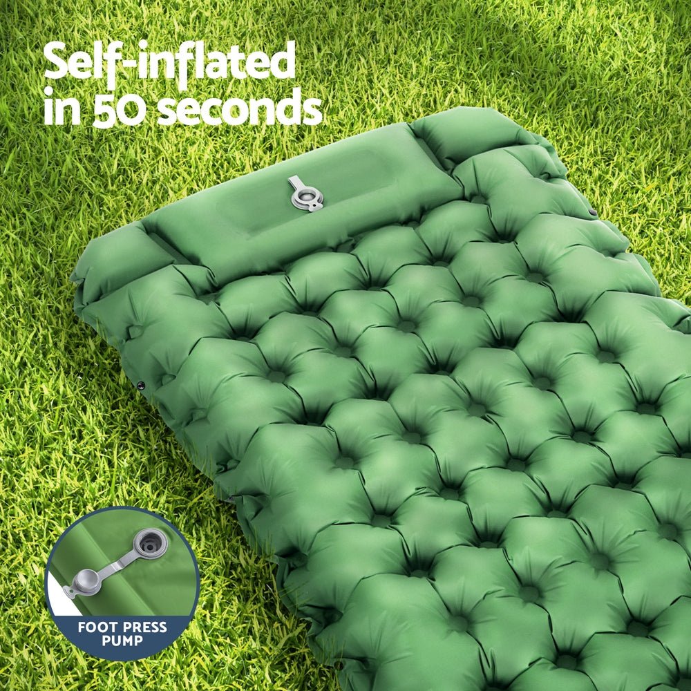 Air Mattress Self Inflating 9cm Camping Mat Air Bed Single Green