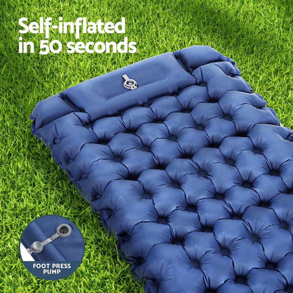 Air Mattress Self Inflating 9cm Camping Mat Air Bed Single Blue