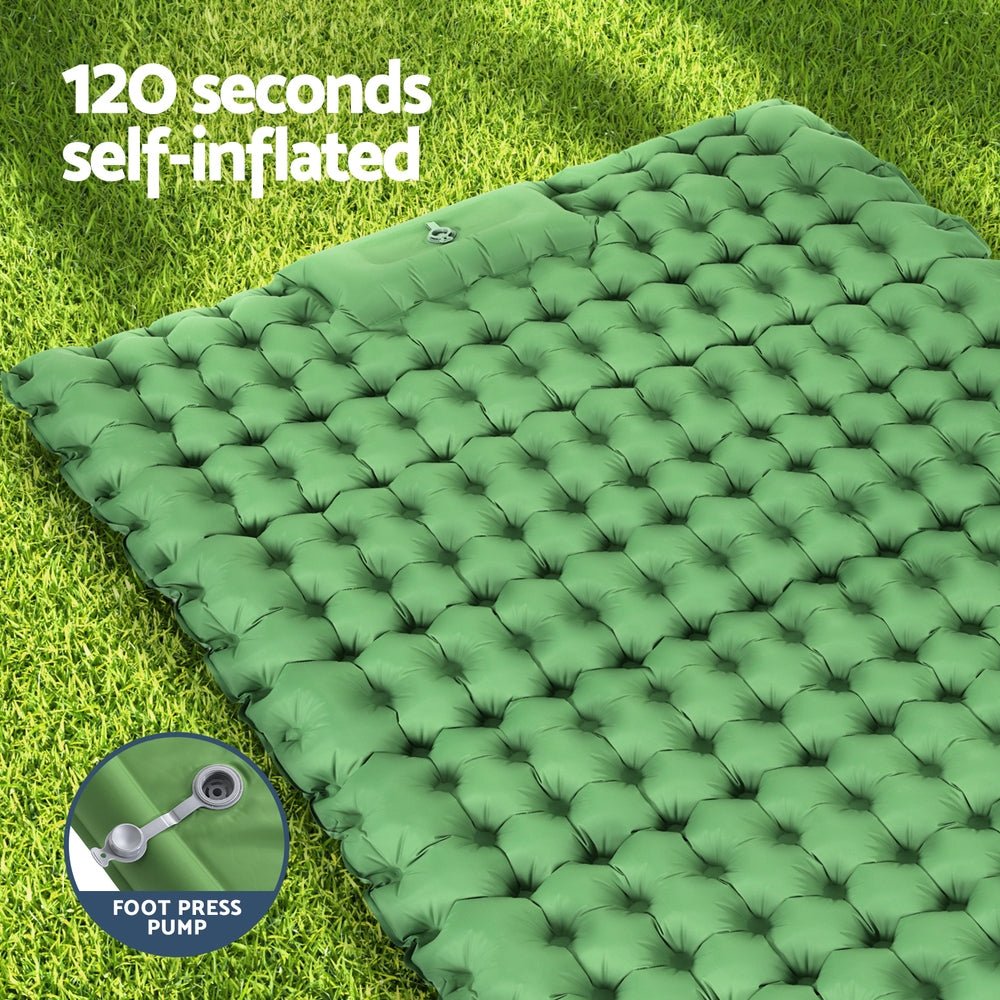 Air Mattress Self Inflating 9cm Camping Mat Air Bed Double Green