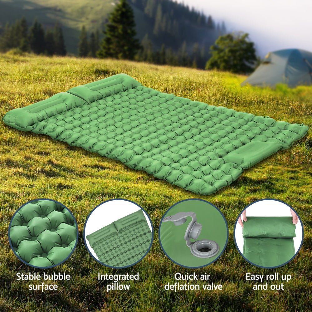 Air Mattress Self Inflating 9cm Camping Mat Air Bed Double Green